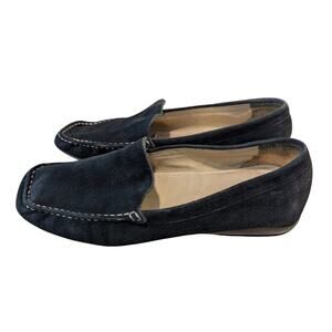 GEOX Respira Black Leather Suede Flat Loafers Driving Shoes Size 41